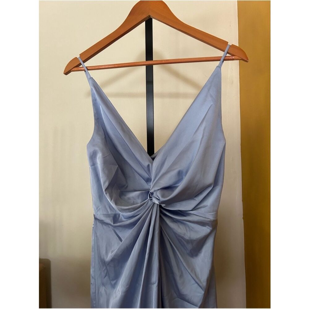 Abercrombie & Fitch Light Blue Satin Twist-Front Slit Maxi Dress - Picture 12 of 14